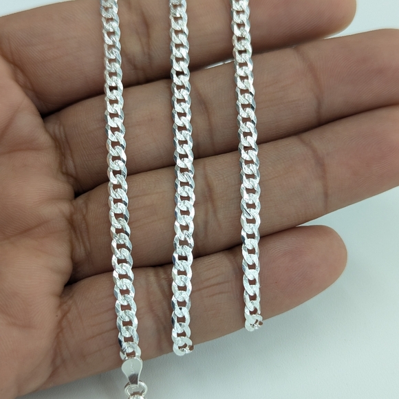 925 Sterling Silver Cuban Curb Diamond Cut Chain 4 mm 22 Inches